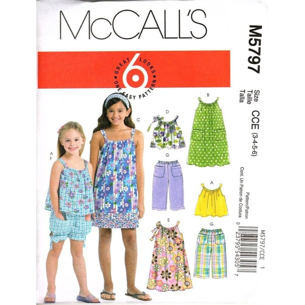 McCalls M5797 Girls 3 to 6 Top, Shorts, Pants and Dress Uncut Sewing Pattern